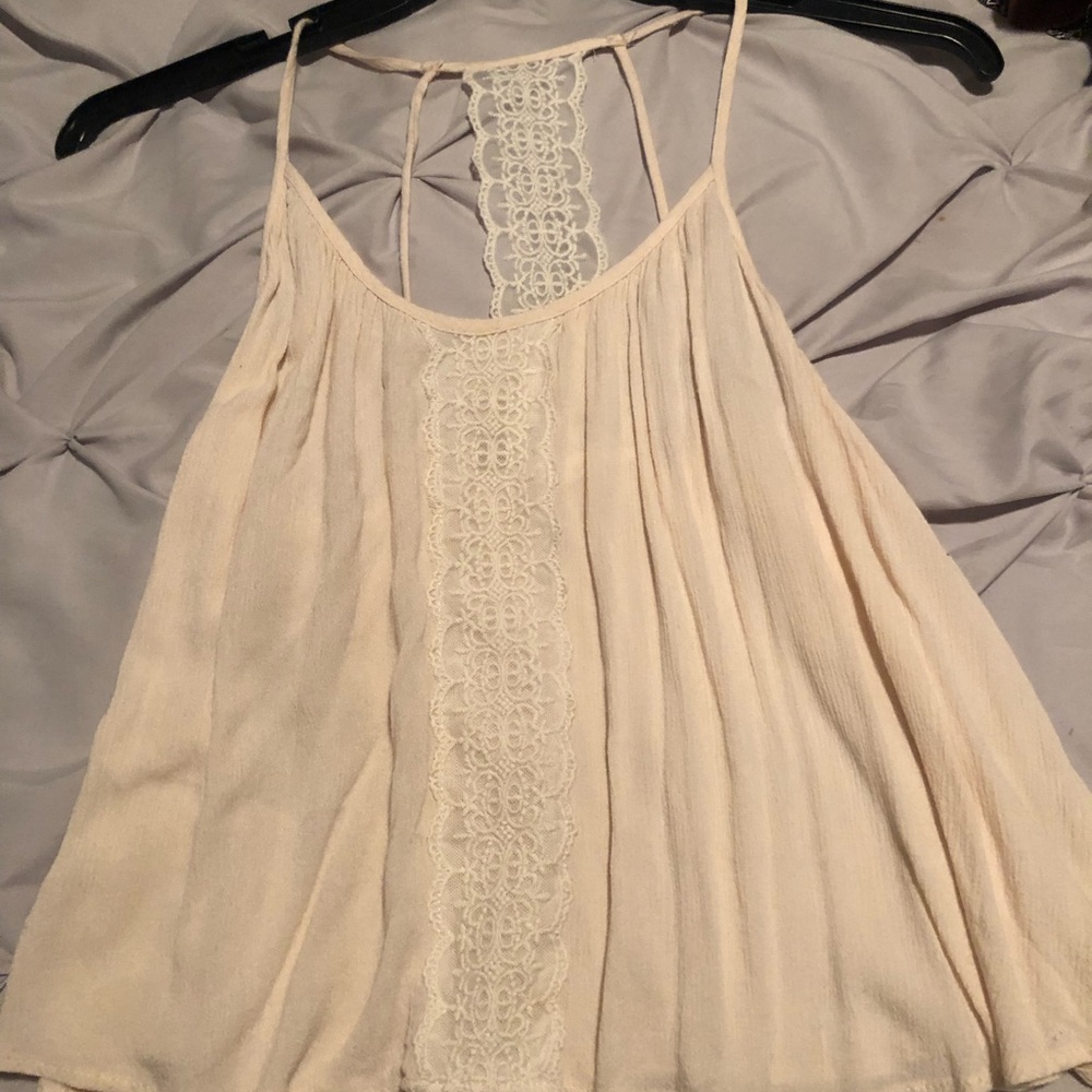 Lace striped cream tank